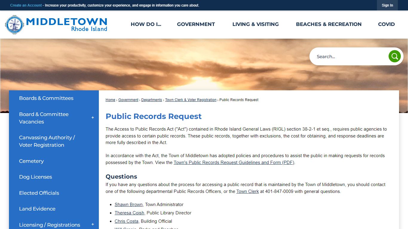 Public Records Request | Middletown, RI