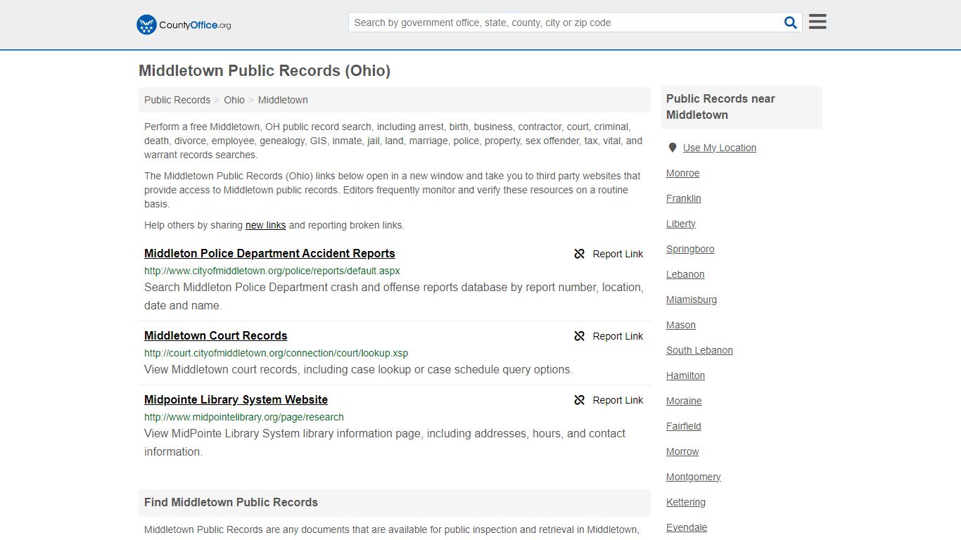 Public Records - Middletown, OH (Business, Criminal, GIS, Property ...