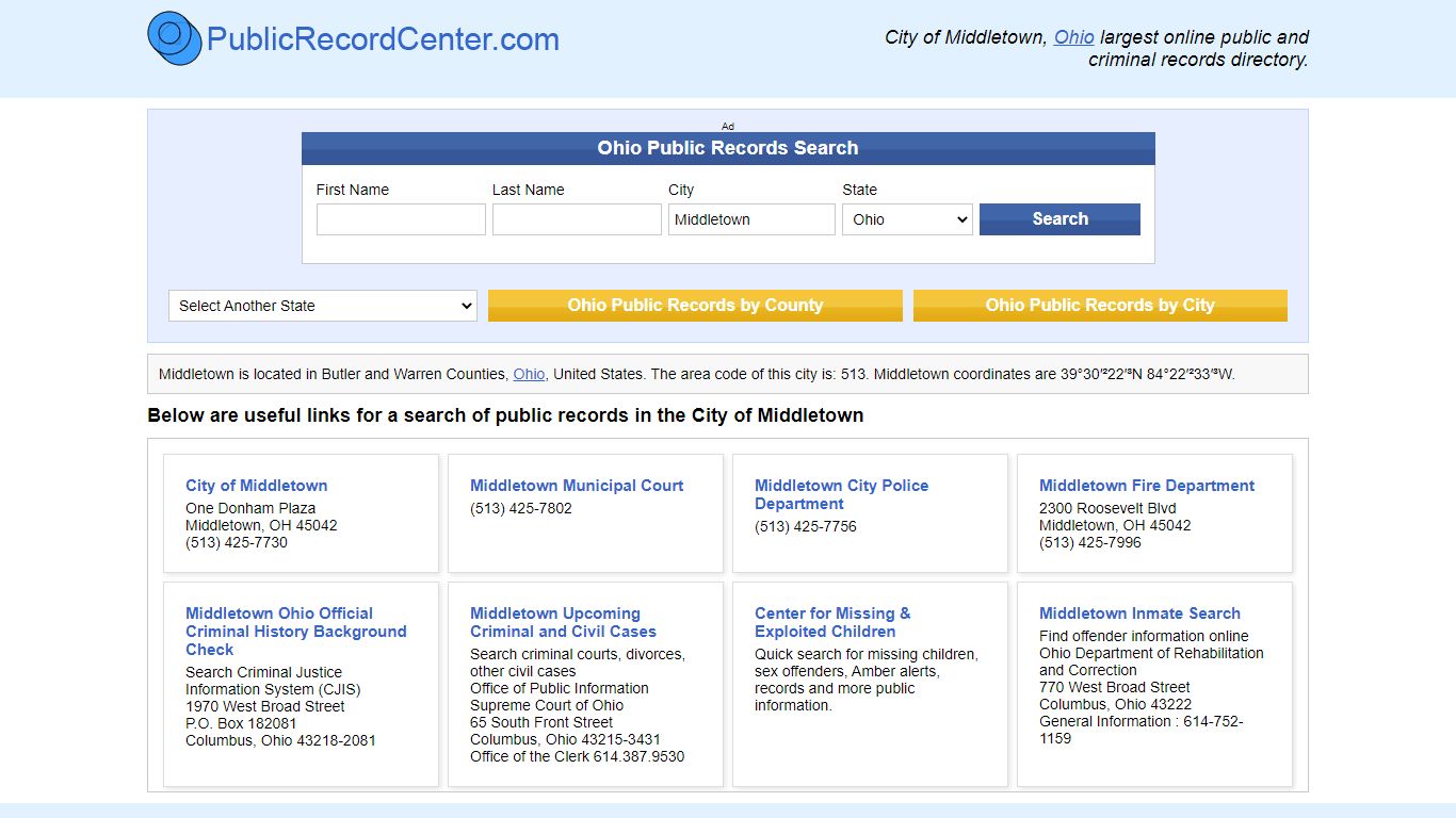 Middletown OH Public Records and Criminal Background Check